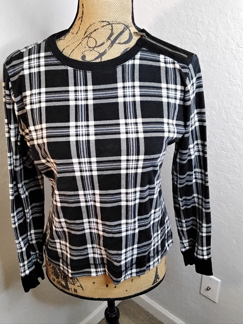 Ralph Lauren Black White Plaid Long Sleeve Top